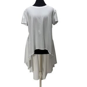Studio F White High Low Pleated Back T-Shirt Top NWT Size‎ Large S222743